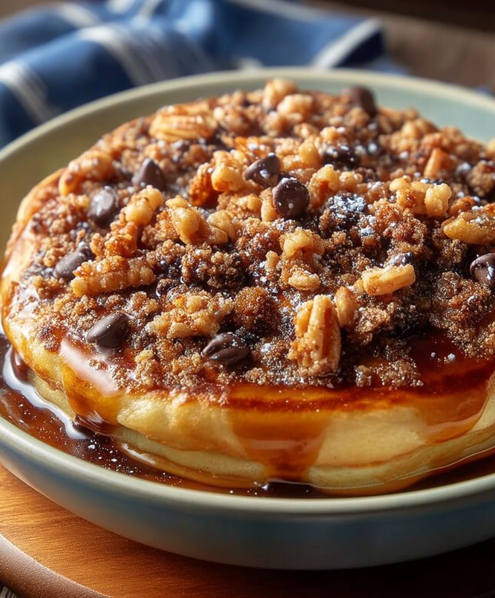 Crêpes pépites chocolat streusel cannelle pacanes