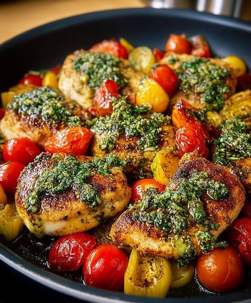 Poulet sauté pesto légumes