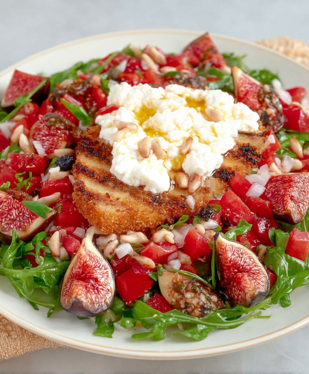 Salade figues burrata panée