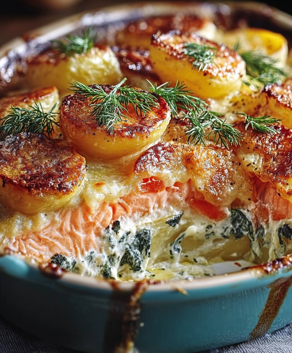 Gratin pommes de terre saumon herbes