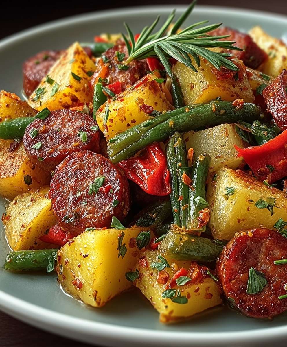 Poêlée pommes de terre légumes chorizo
