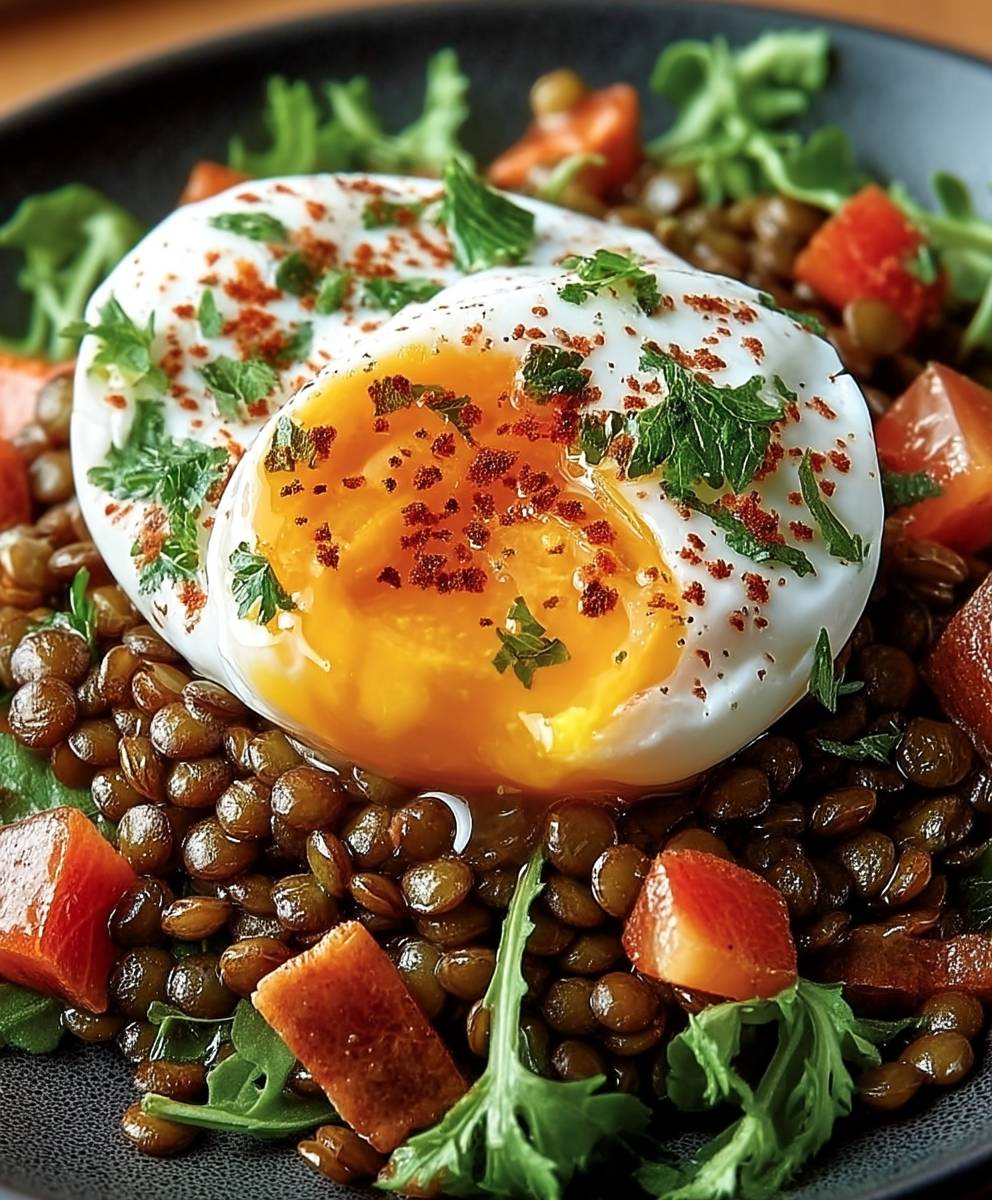 Salade lentilles oeufs pochés