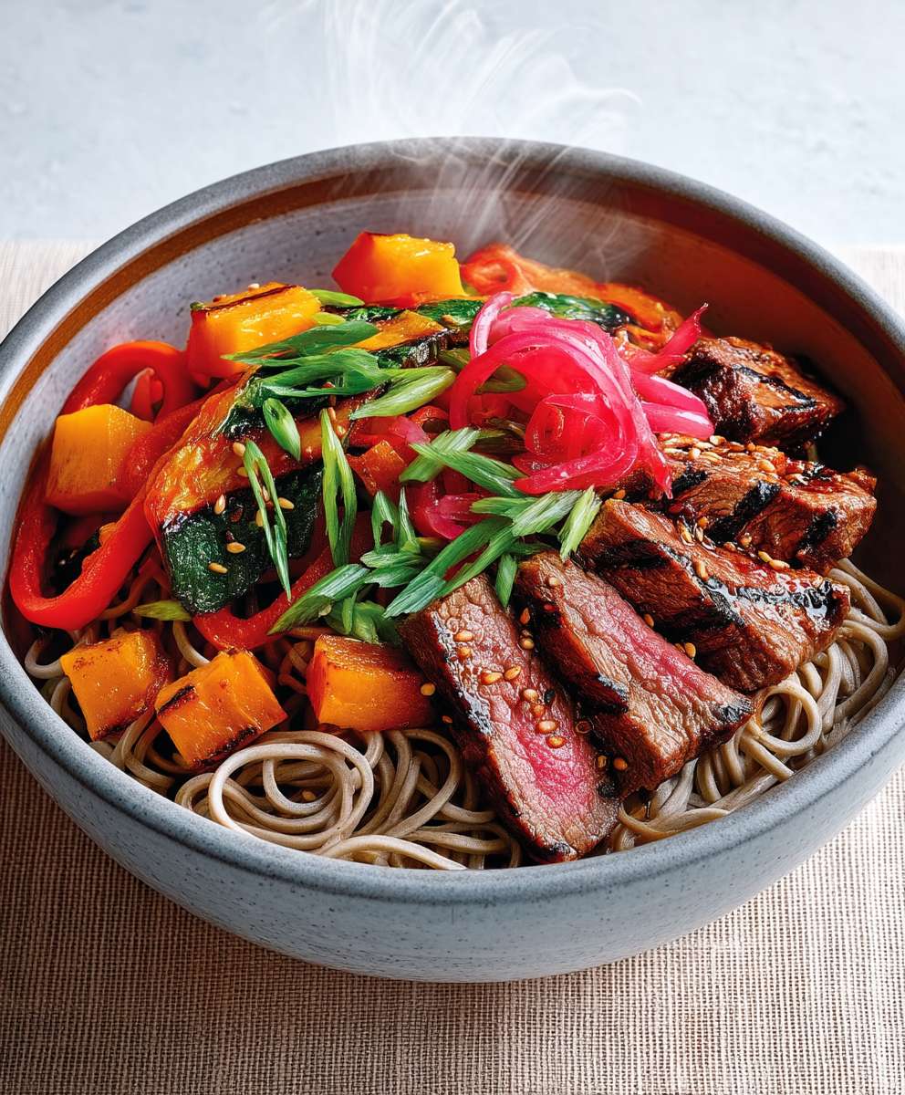 Bol soba boeuf légumes grillés