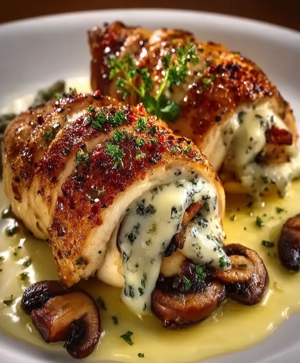 Poulet farci champignons ail fromage