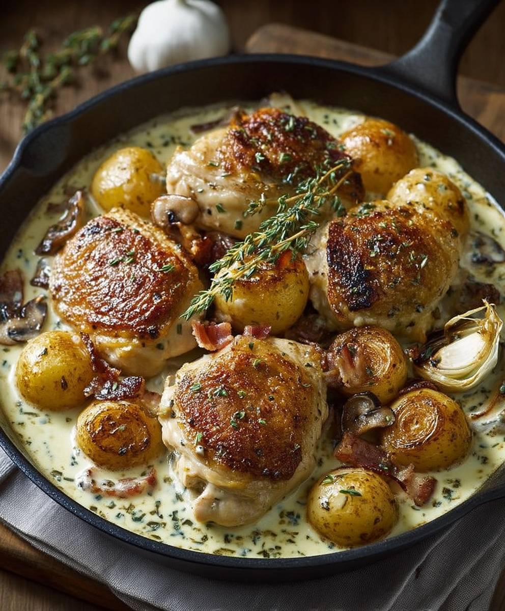 Poulet à la crème pommes de terre