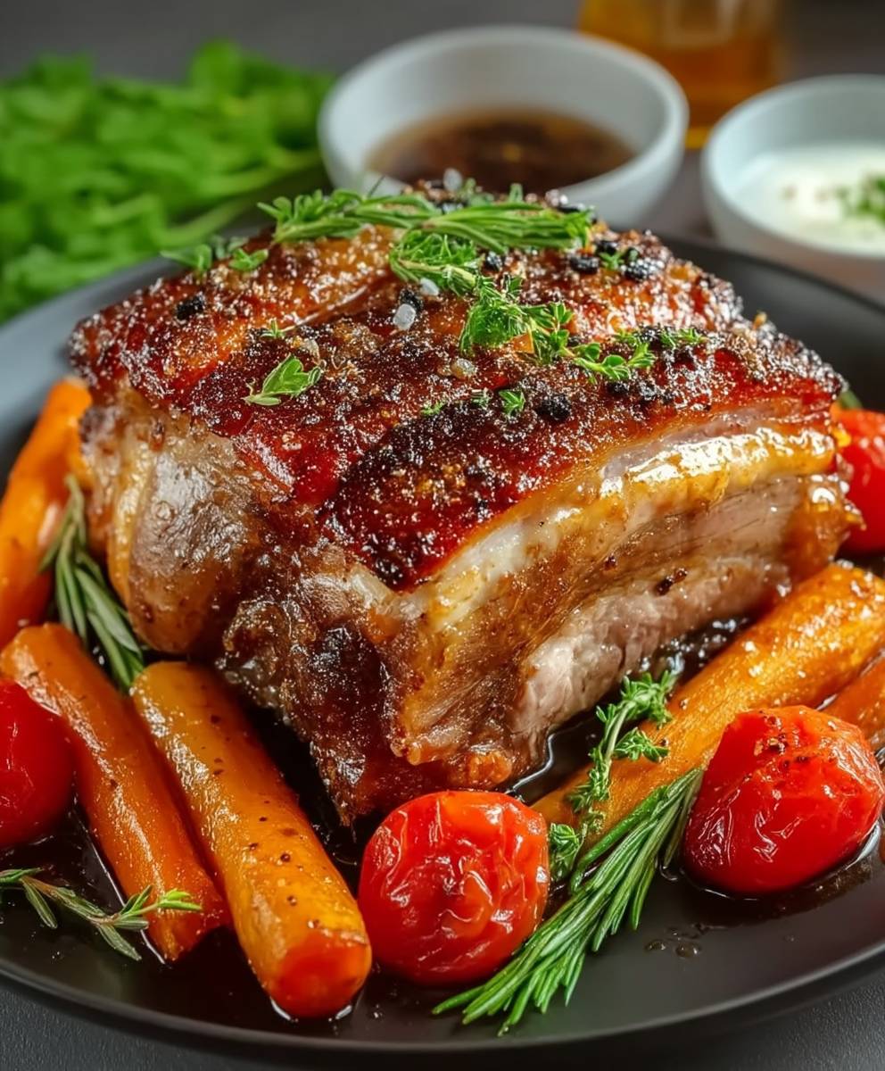 Épaule de porc rôtie légumes