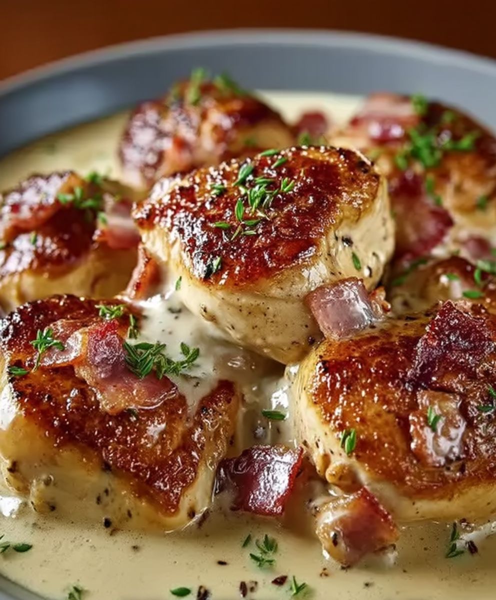 Poulet crémeux lardons