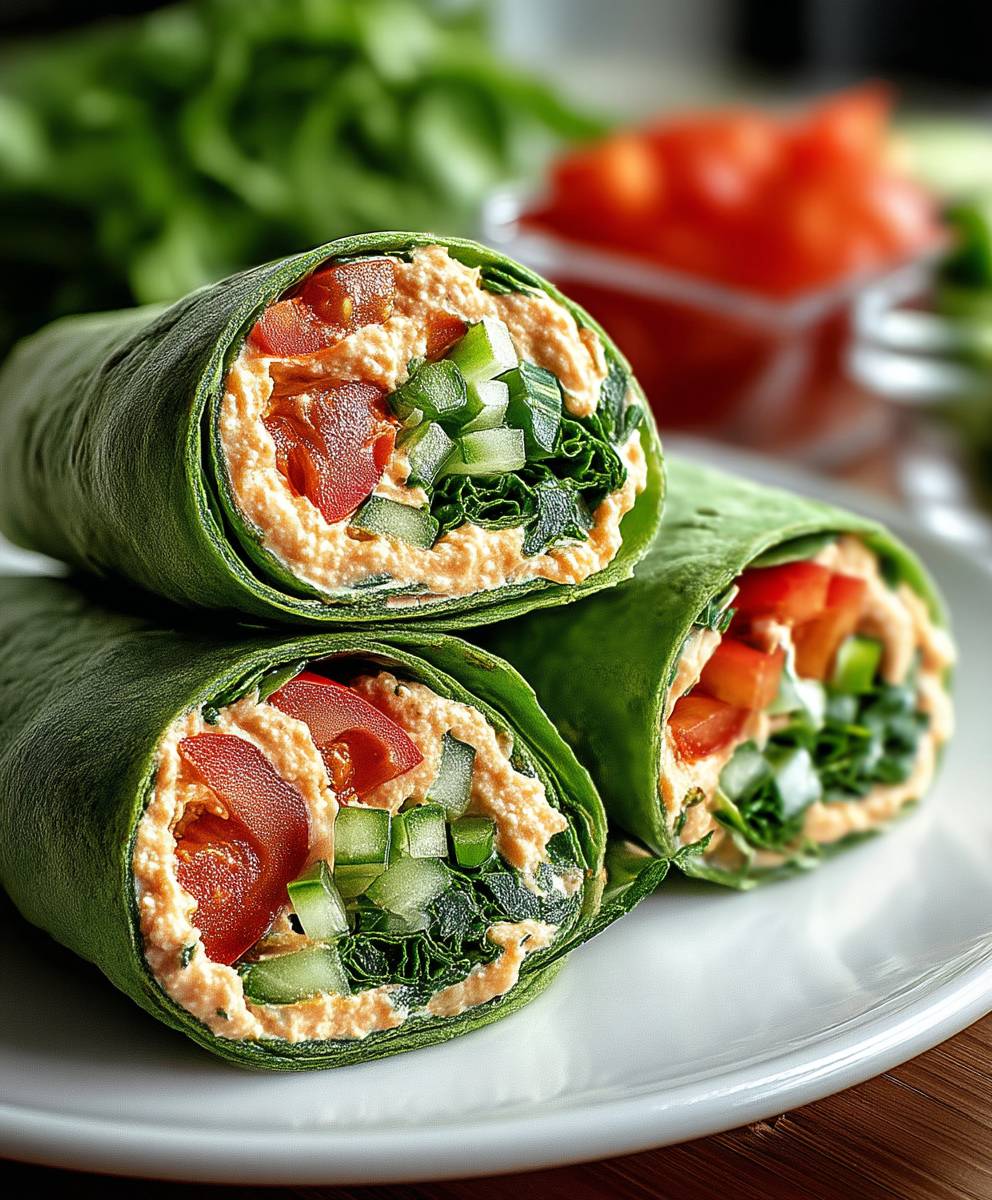 Wraps végétariens épinards houmous