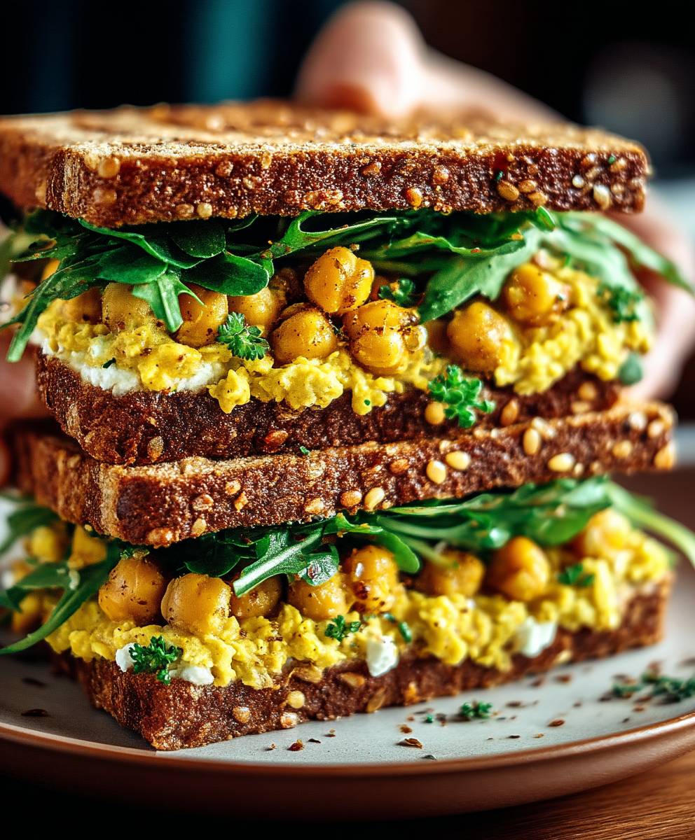 Sandwich végétalien pois chiches écrasés