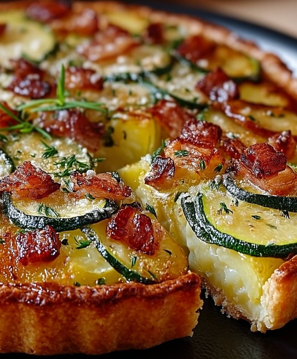 Tarte rustique courgettes lardons pommes terre