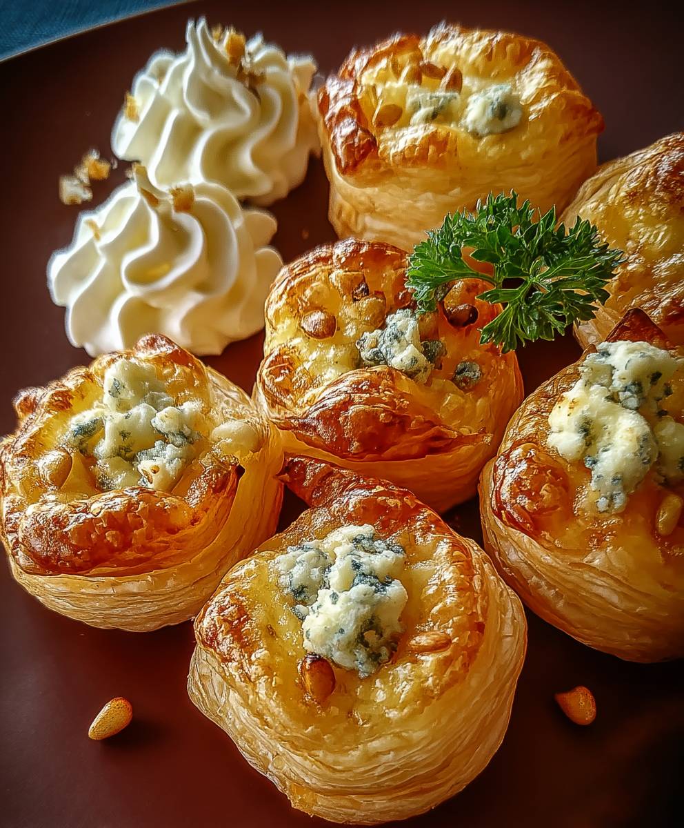Feuilletés fromage bleu pignons pin
