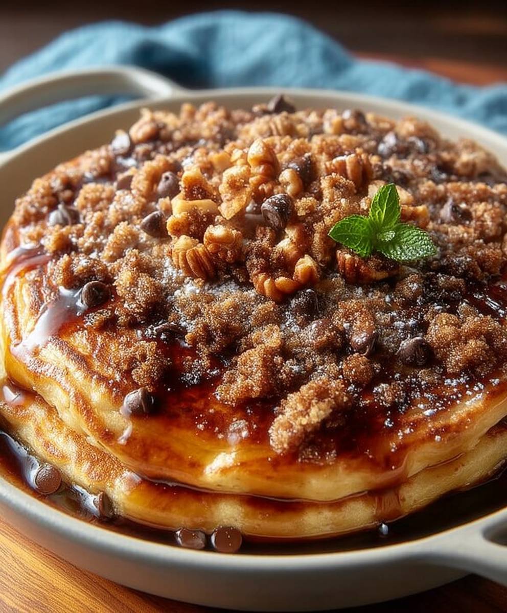 Crêpes pépites chocolat streusel cannelle pacanes