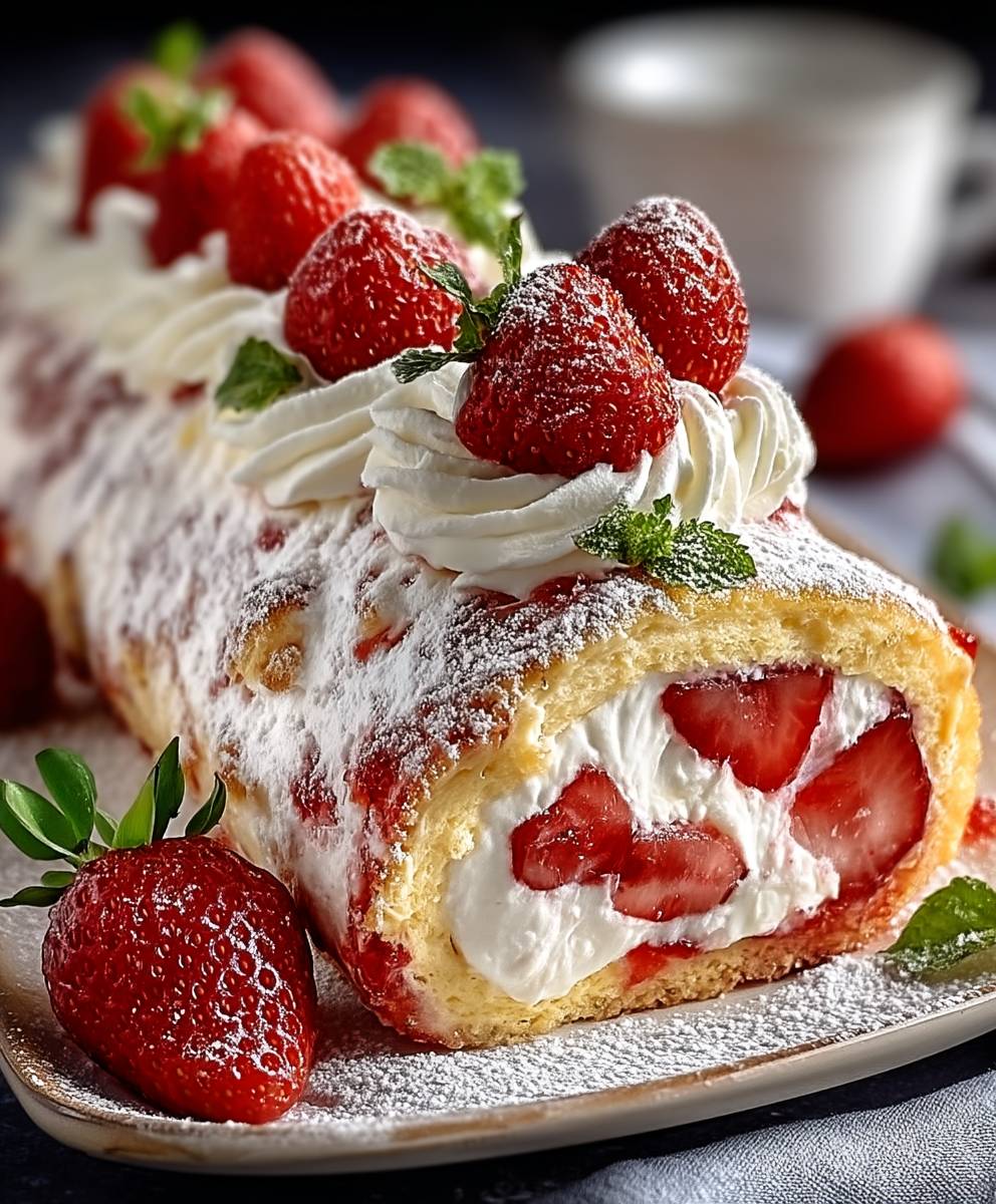 Rouleau gâteau fraises facile