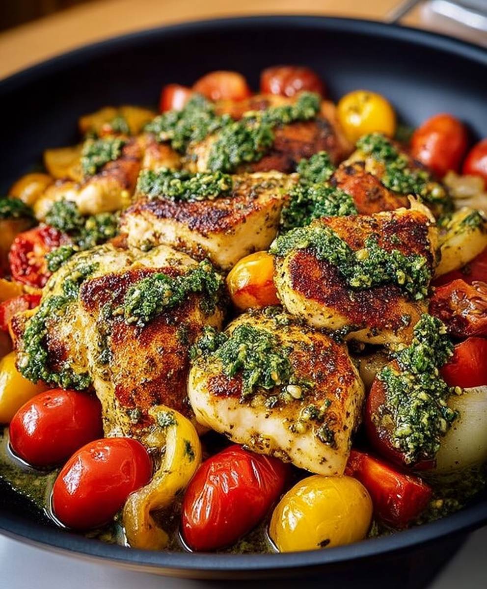 Poulet sauté pesto légumes