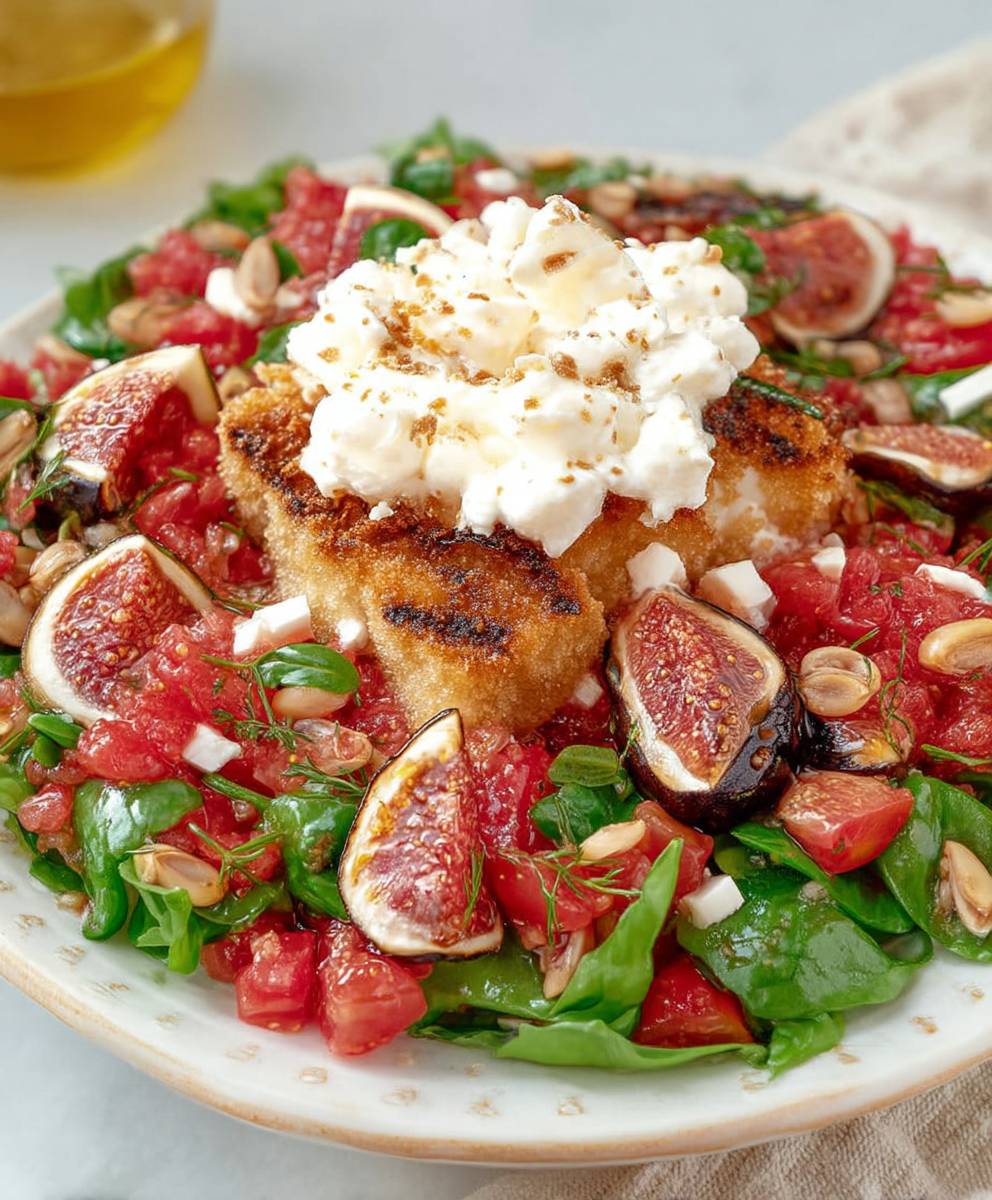 Salade figues burrata panée