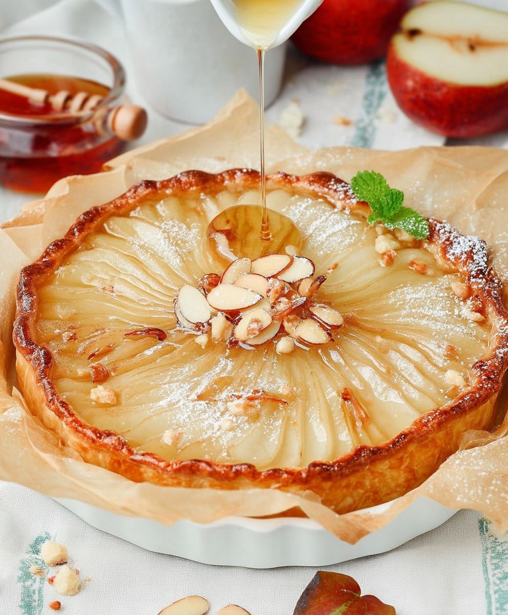 Tarte poires miel amandes hiver