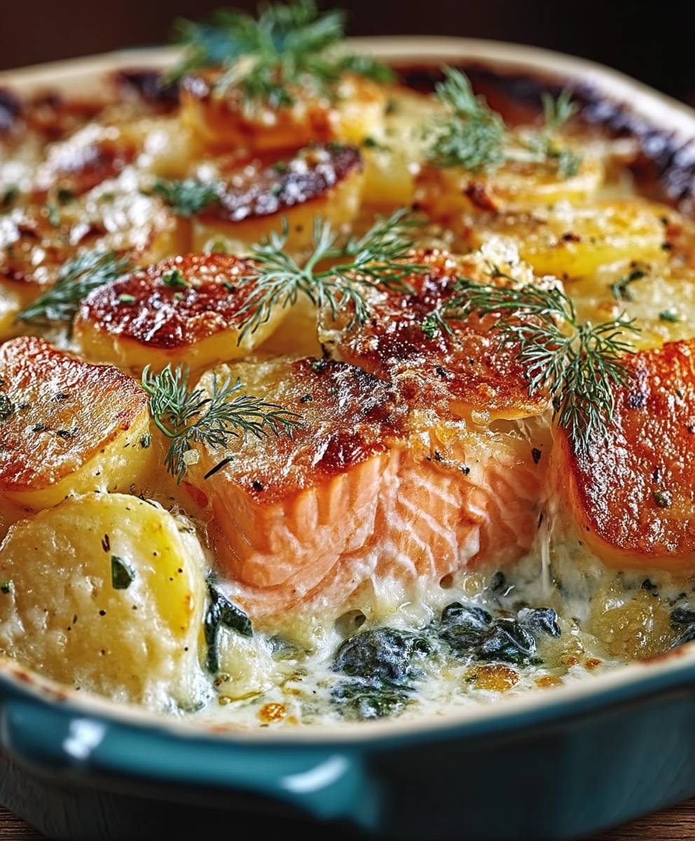 Gratin pommes de terre saumon herbes