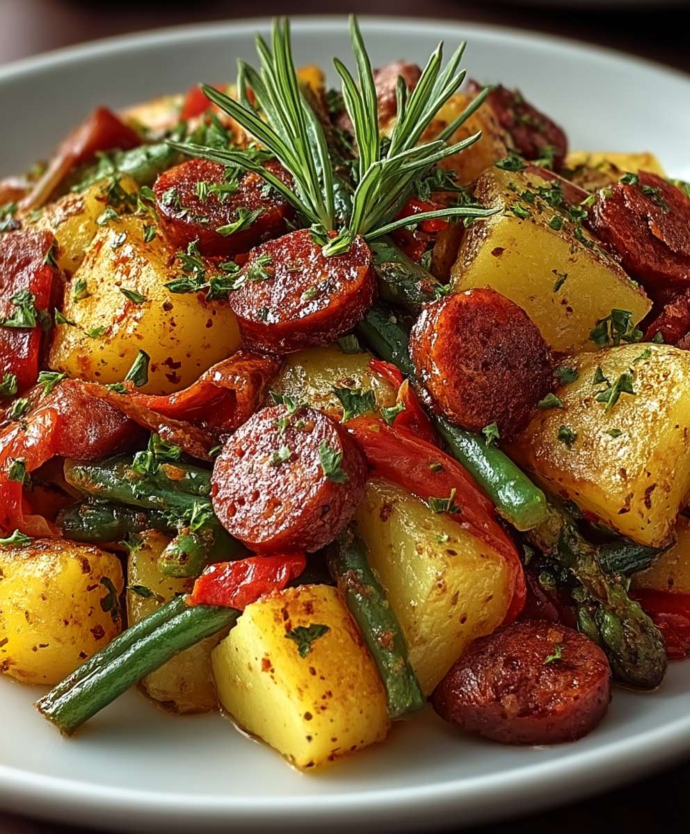 Poêlée pommes de terre légumes chorizo
