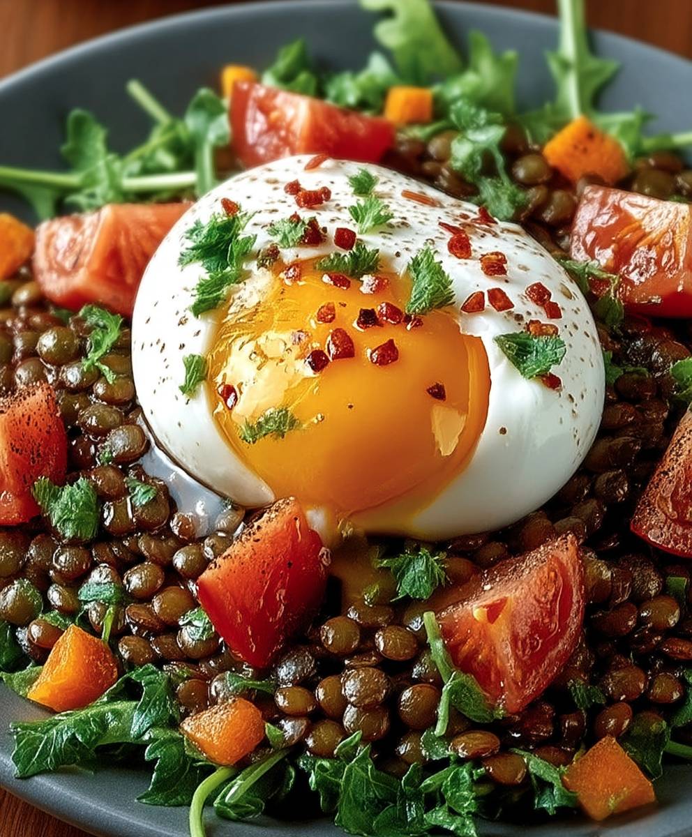 Salade lentilles oeufs pochés