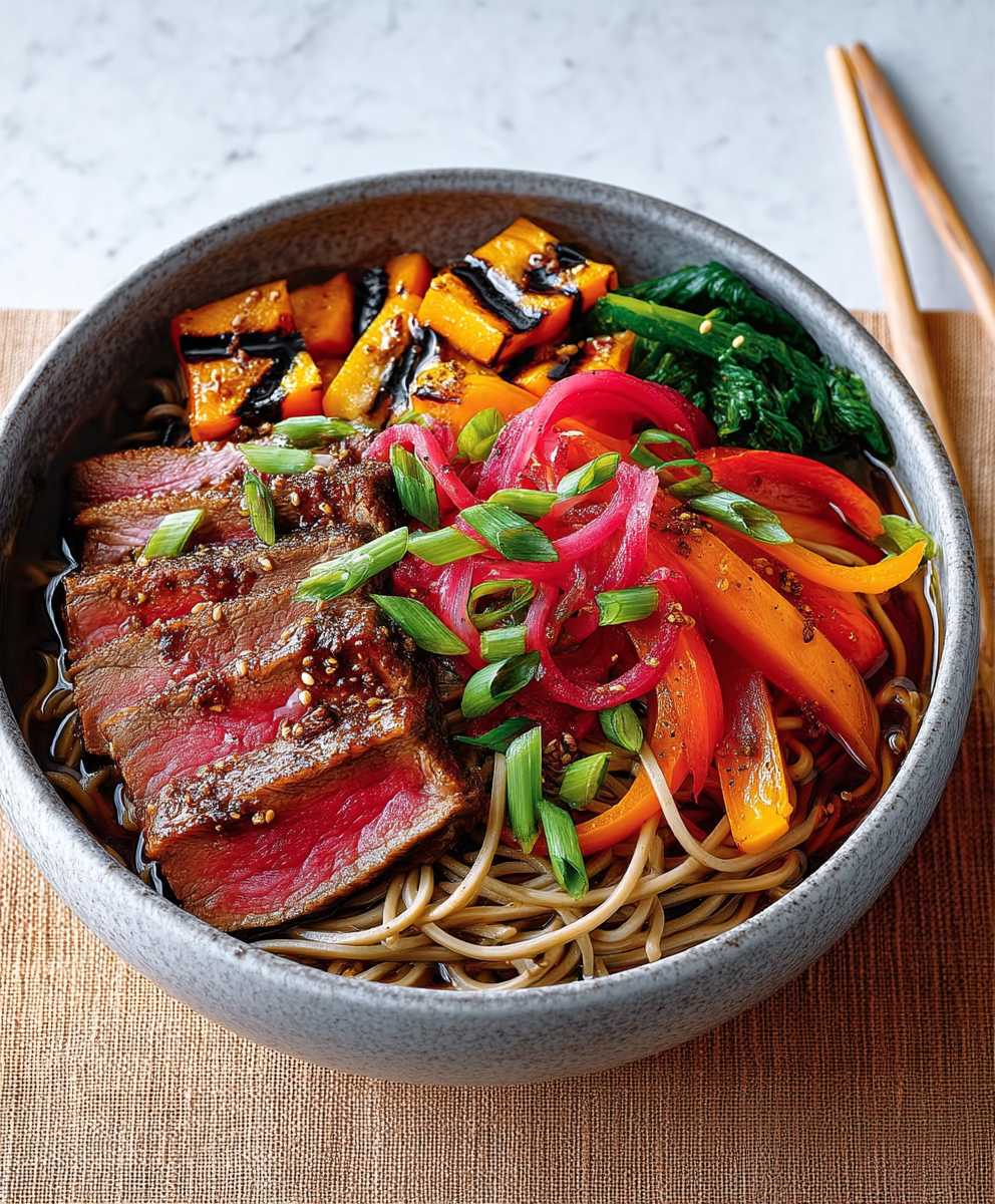 Bol soba boeuf légumes grillés