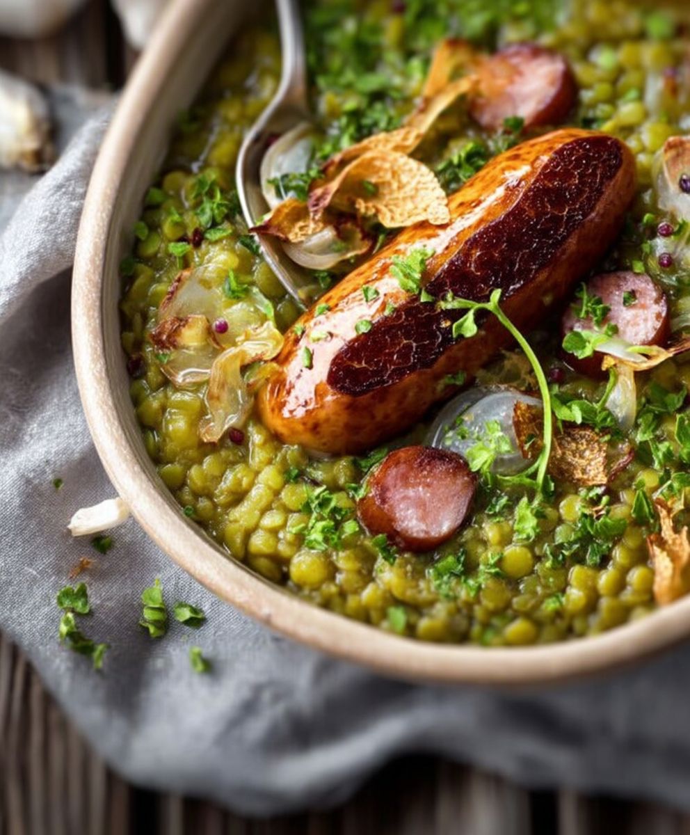 Mijoté pois cassés saucisse fumée