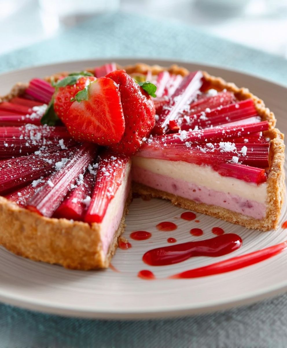 Tarte crème rhubarbe fraises