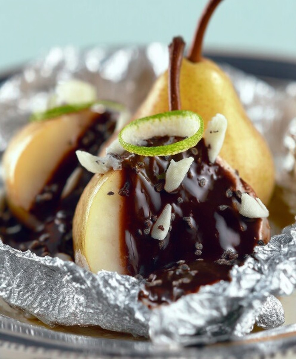 Poires en papillote deux chocolats