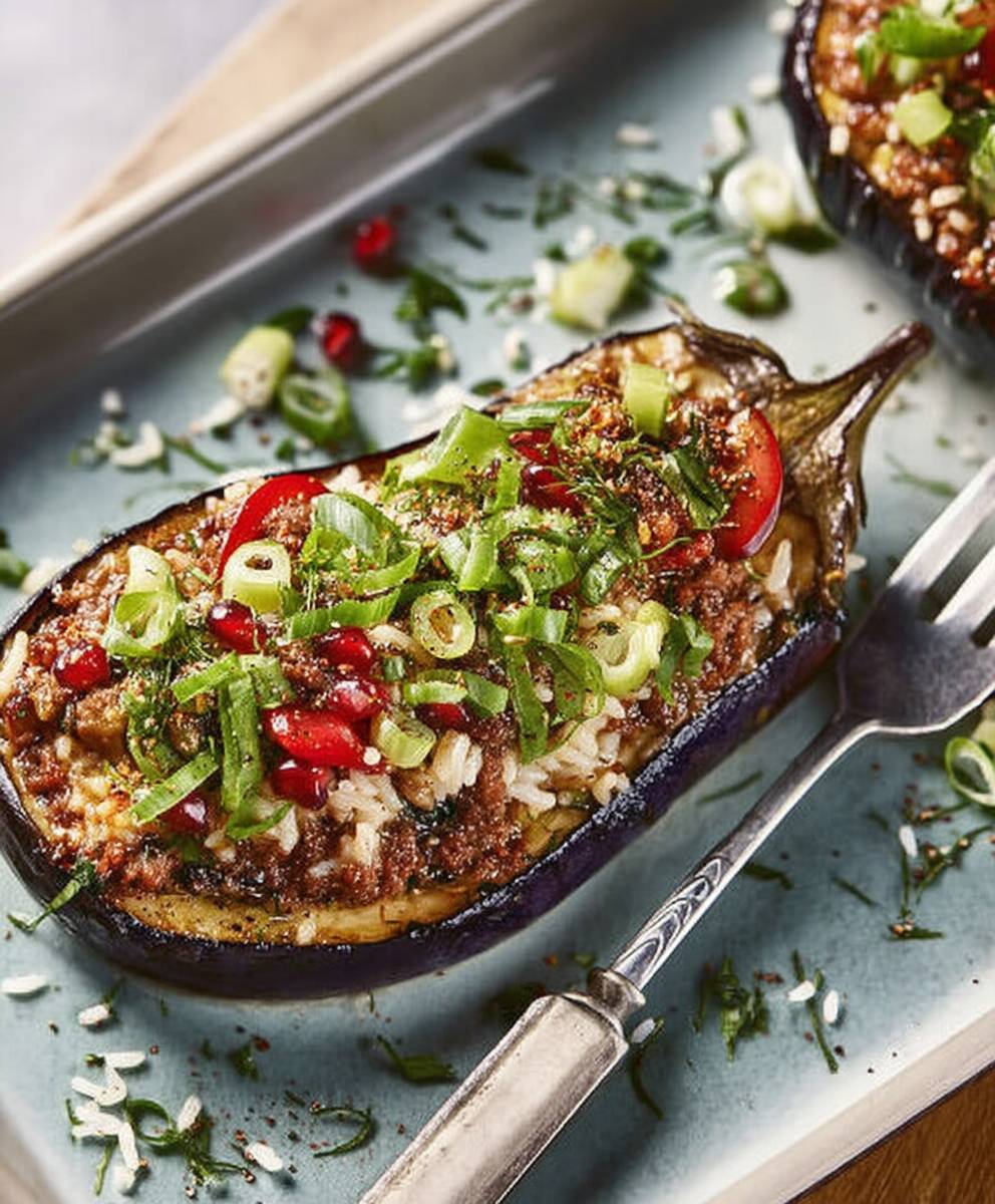 Aubergines farcies agneau et riz