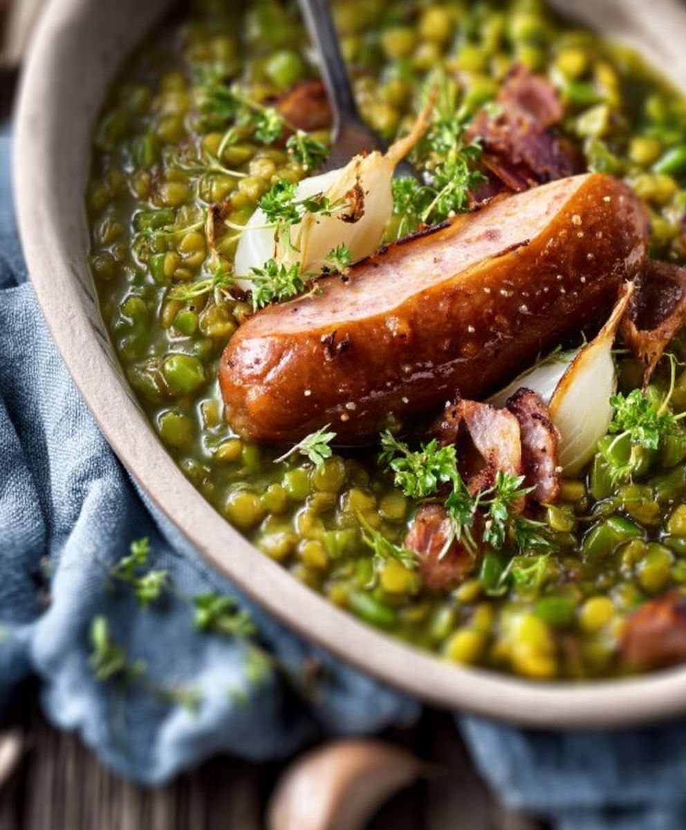 Mijoté pois cassés saucisse fumée
