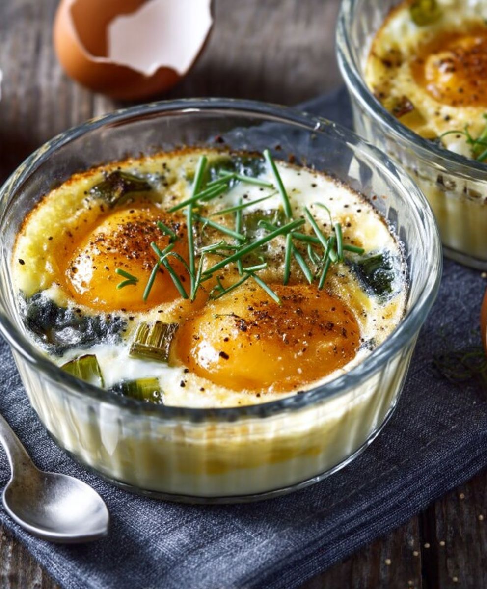 Oeufs cocotte aux poireaux