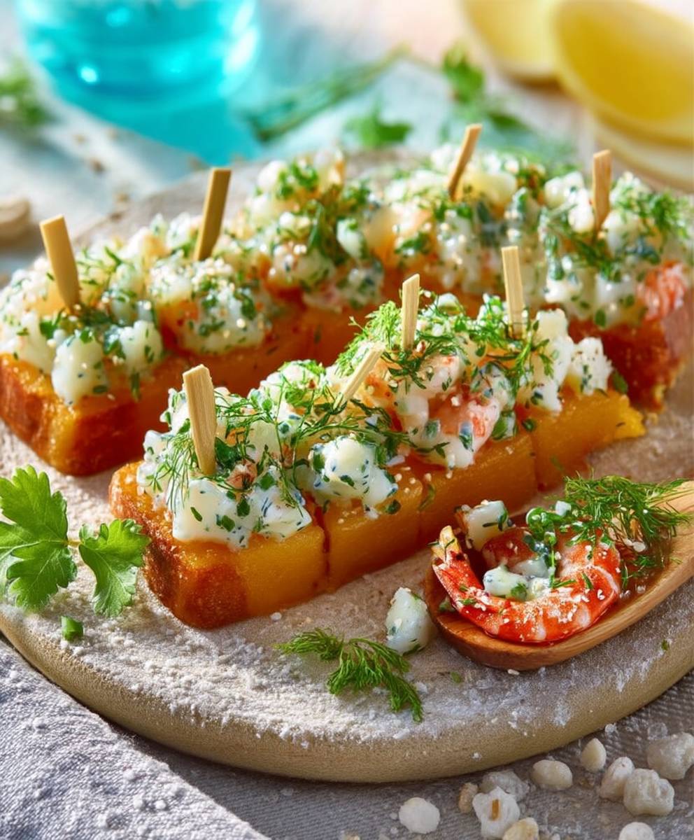 Tartare de crevettes melon toast