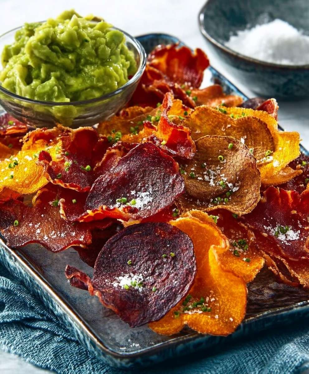 Guacamole et chips de légumes