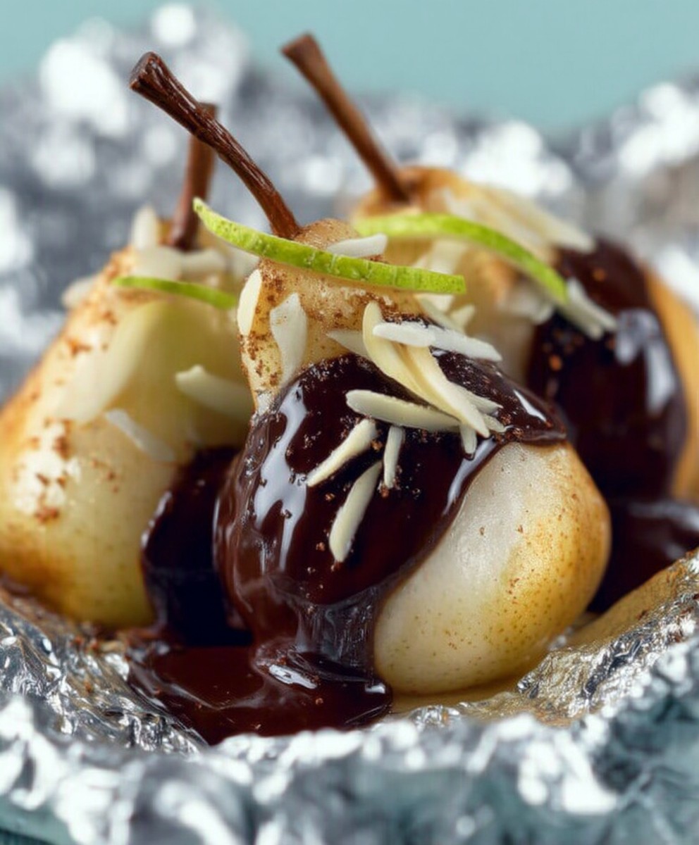 Poires en papillote deux chocolats