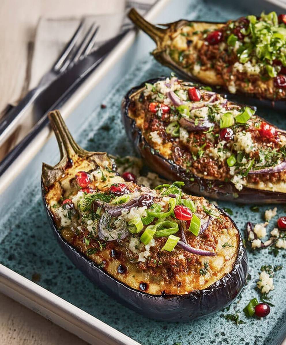 Aubergines farcies agneau et riz