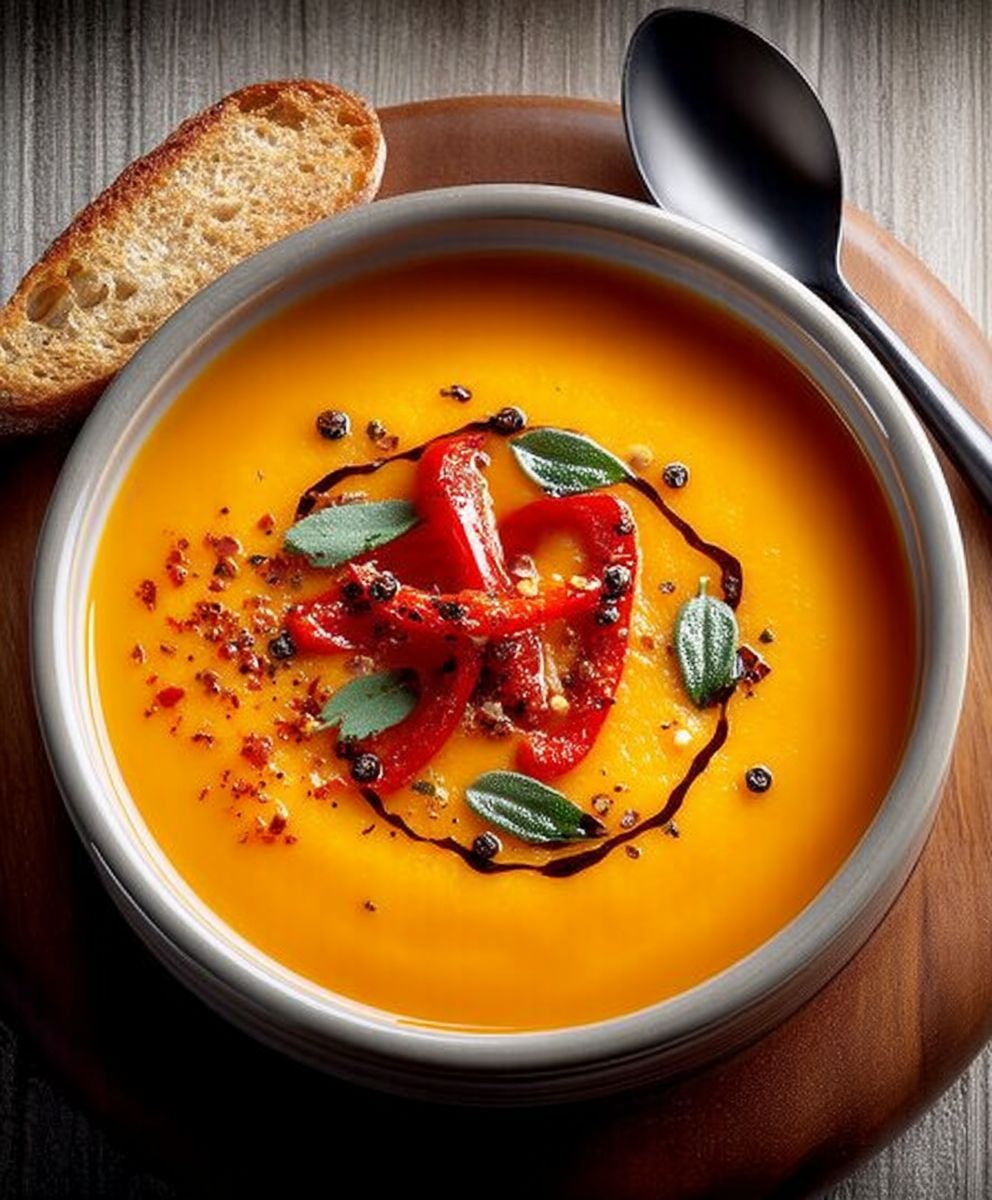 Soupe courge musquée poivrons rouges