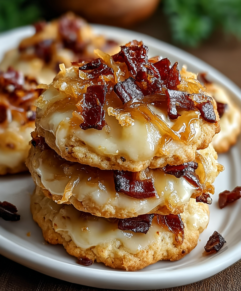 Cookies salés oignons caramélisés lardons raclette