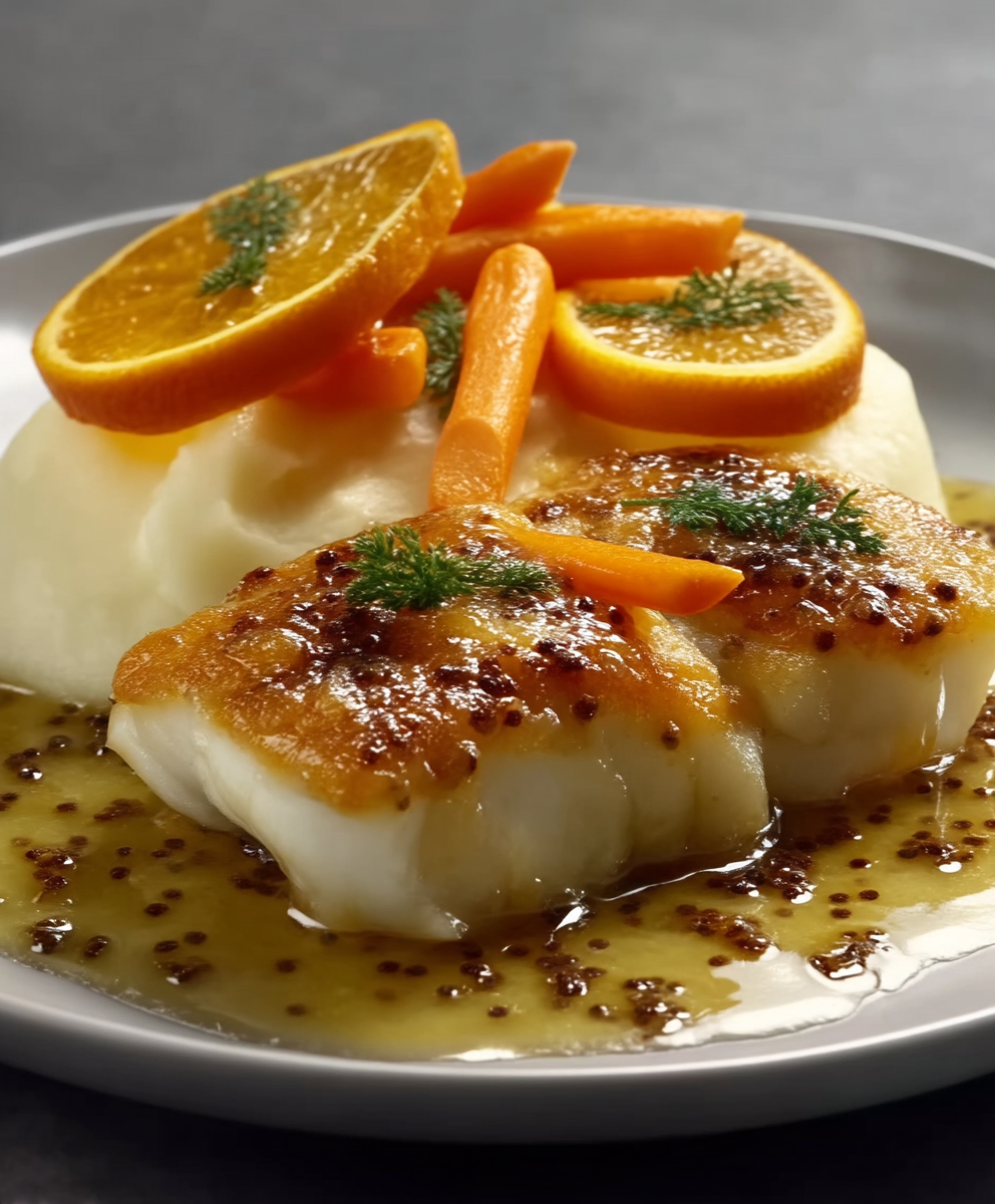 Cabillaud beurre orange vanille purée panais