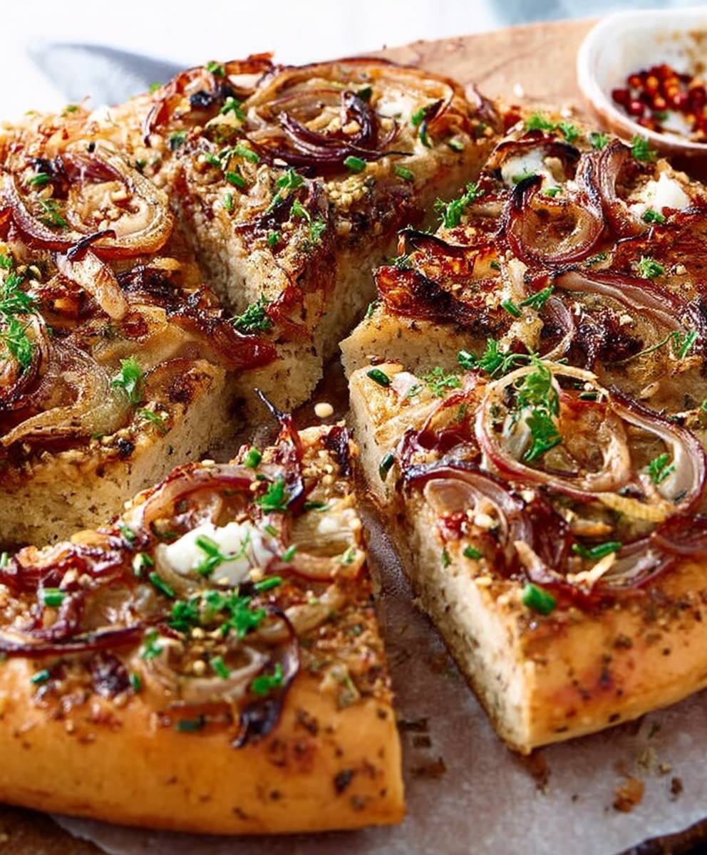 Pizza aux oignons caramélisés