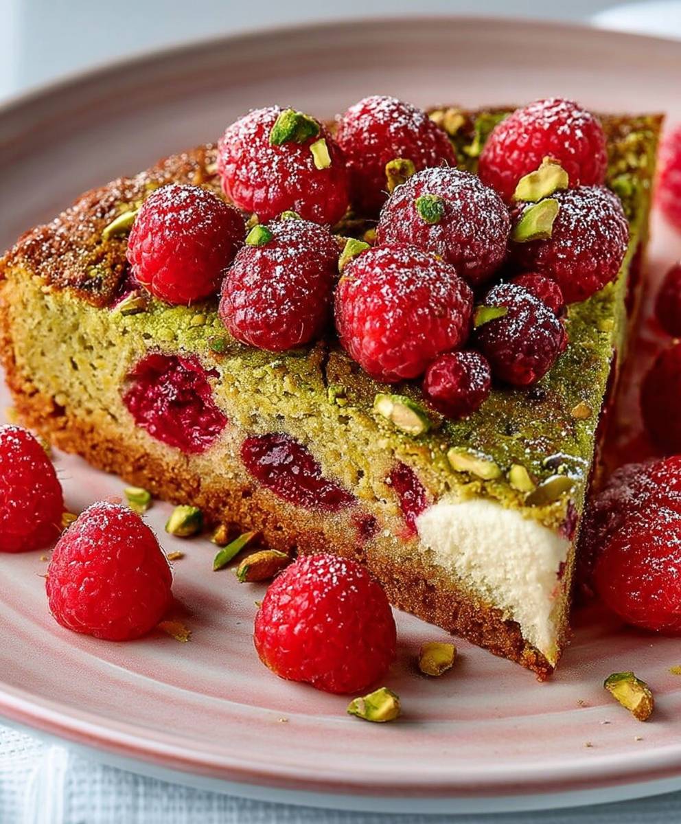 Gateau pistaches framboises