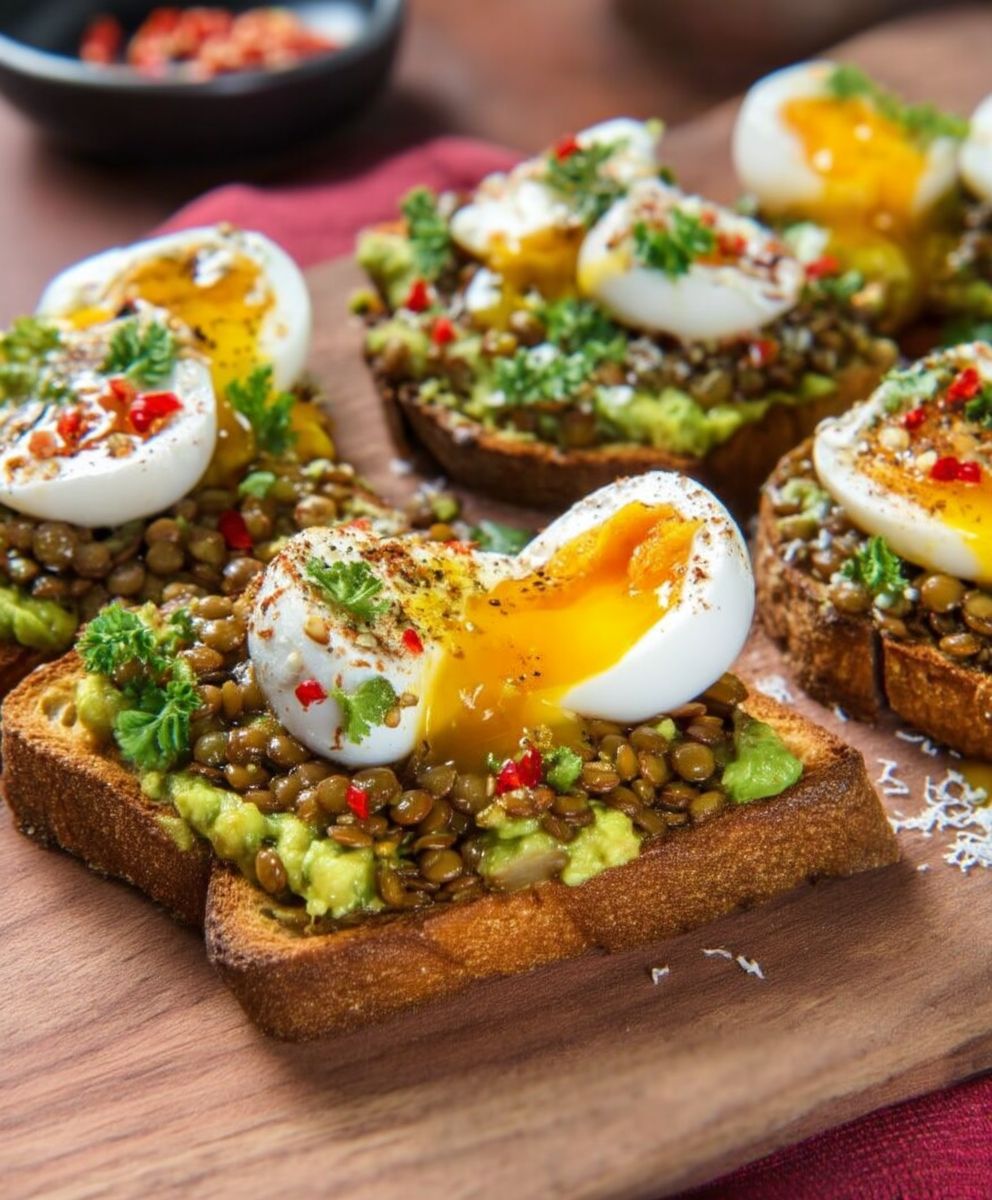 Tartine avocat salade lentilles oeuf