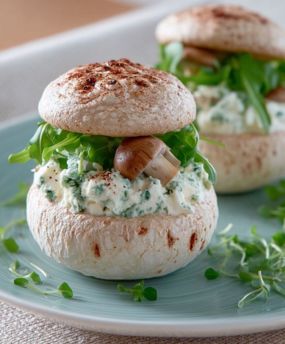 Macaron champignon fromage frais herbes