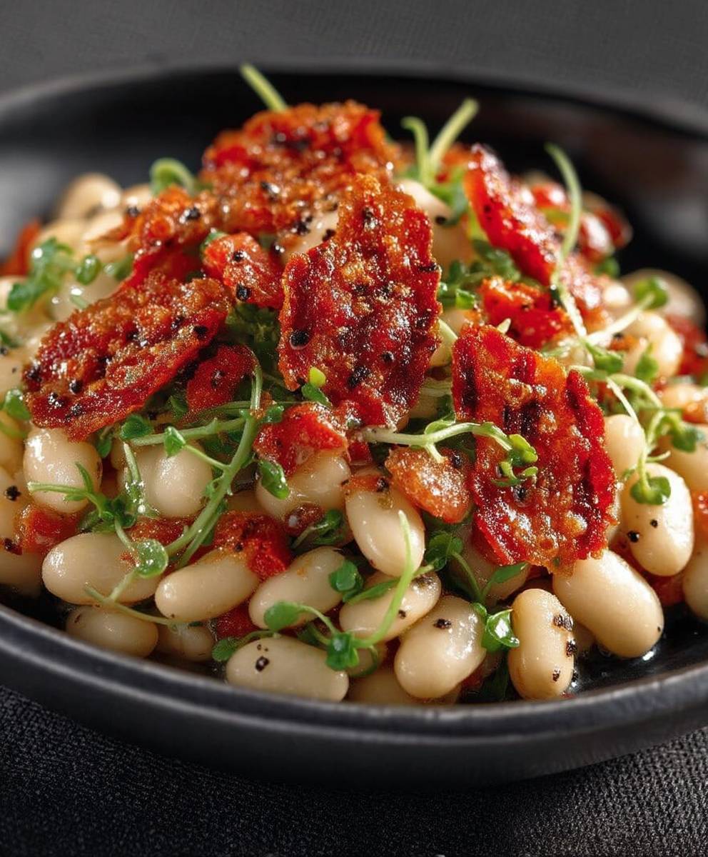 Salade haricots coco chorizo croustillant