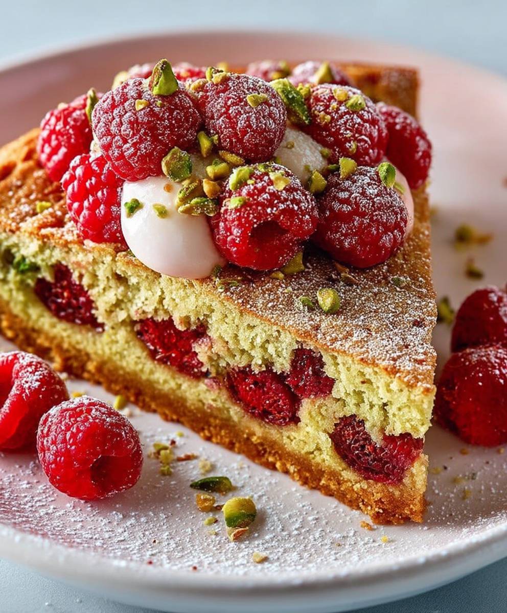 Gateau pistaches framboises