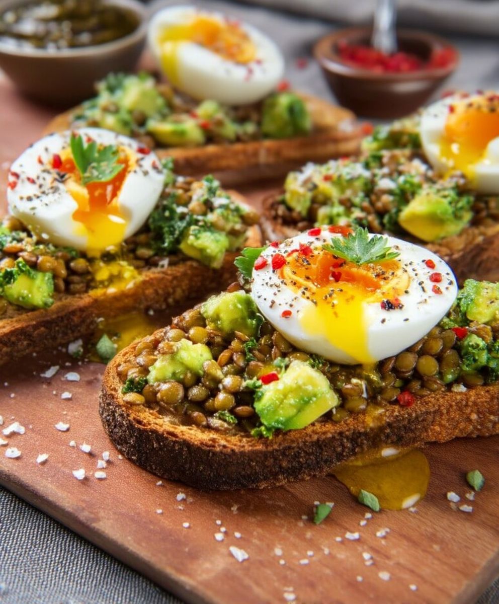 Tartine avocat salade lentilles oeuf