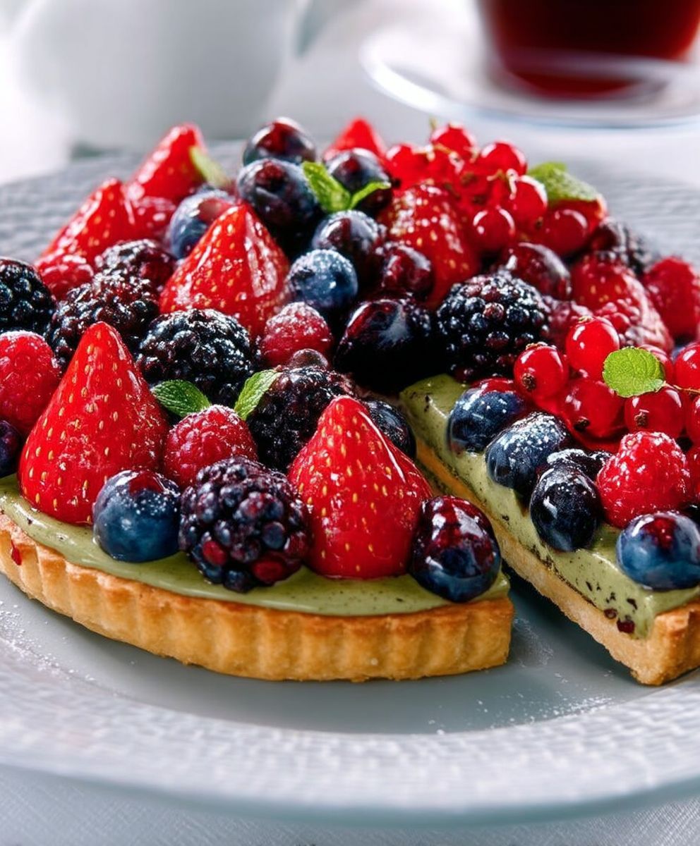 Tarte fruits rouges thé matcha