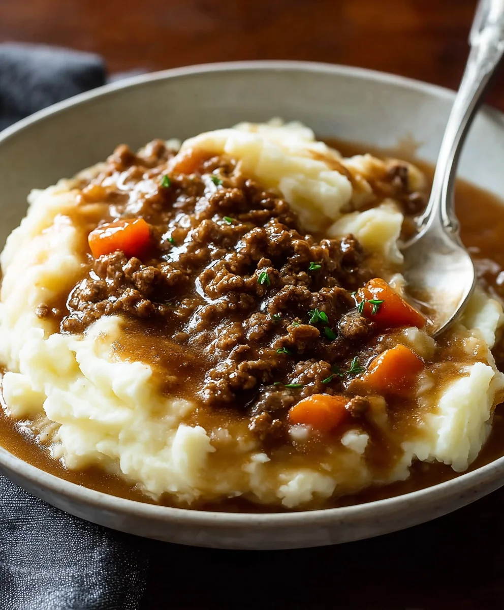 Bœuf Haché Réconfortant & Sauce sur Purée de Pommes de Terre