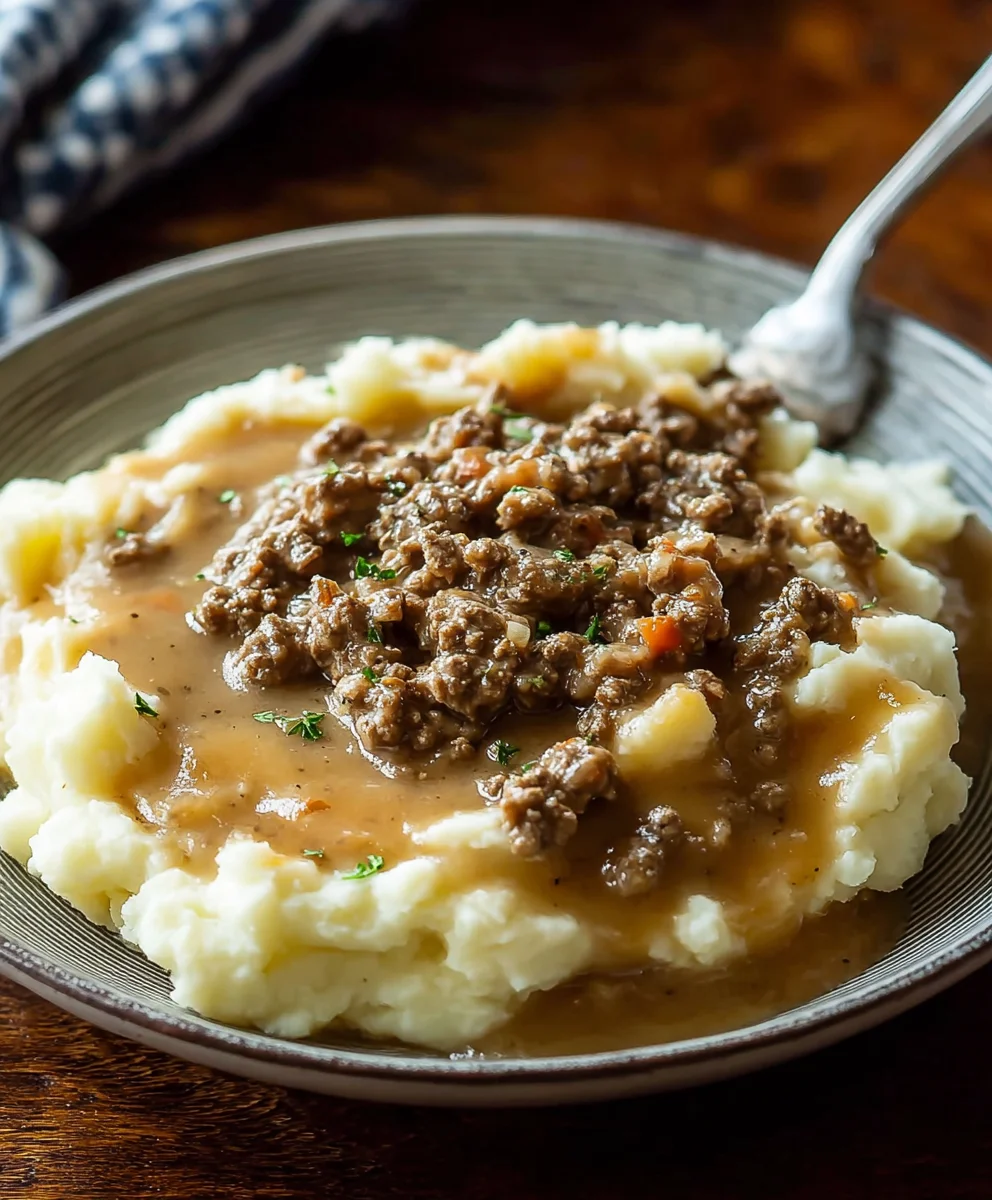Bœuf Haché Réconfortant & Sauce sur Purée de Pommes de Terre