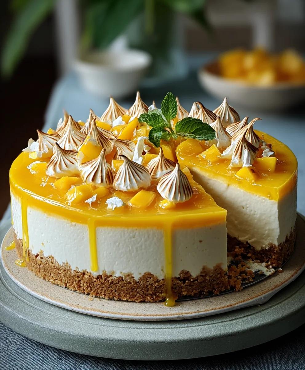 Cheesecake Mangue Meringué au Four : Recette Exquise