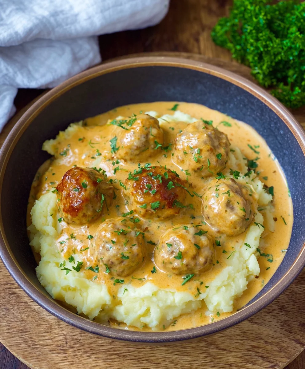 Boulettes de bœuf fondantes en sauce crémeuse et purée