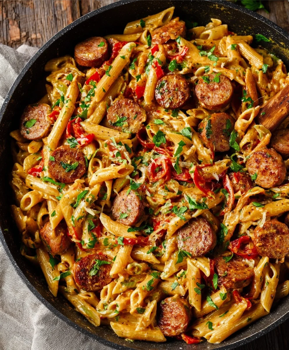 Pâtes Crémeuses Saucisse de Boeuf Cajun: Recette Facile